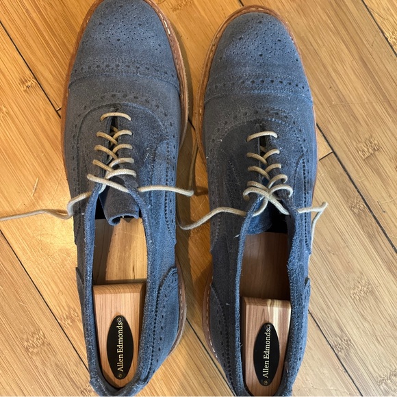 Allen Edmonds Strandmok 2.0 Brogue Men’s 9 Blue Suede Leather - Picture 3 of 4